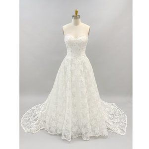 US Bridal Size 4 (EU size 8) - Floral Lace Embroidered Strapless A-line Dress